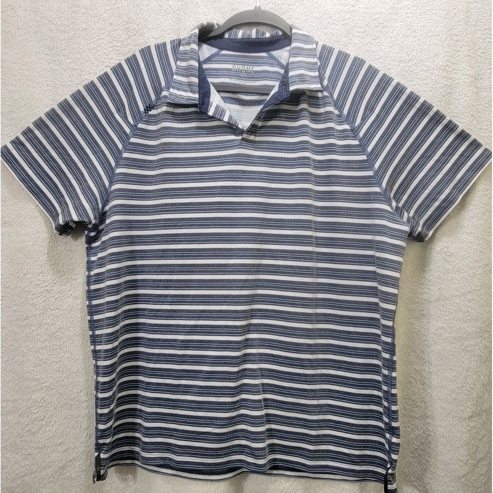 RHONE Mens Polo Performance Blue Striped Short Sleeve Shirt Stretch XL Atleisure
